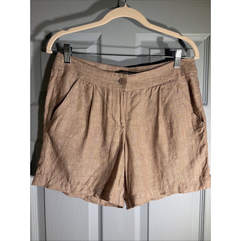 Tommy Bahama Women's Linen Khaki Shorts. Pleated Front Sz 8